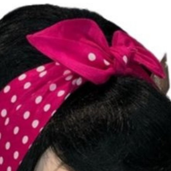Pink and White Polka Dot Retro Bandana Tie Headband - Picture 10 of 13